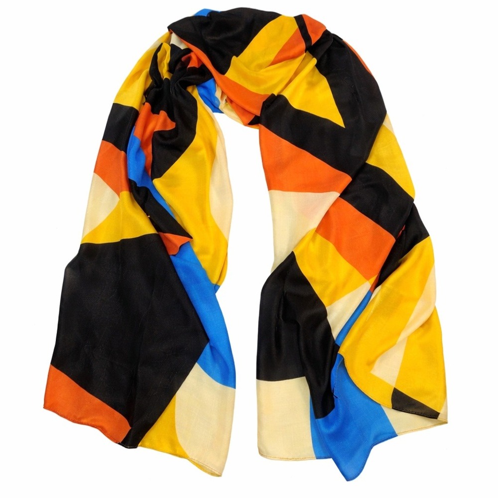 Printed Village Geometric Print Scarf Yellow / Blue / Orange‎ / Black
